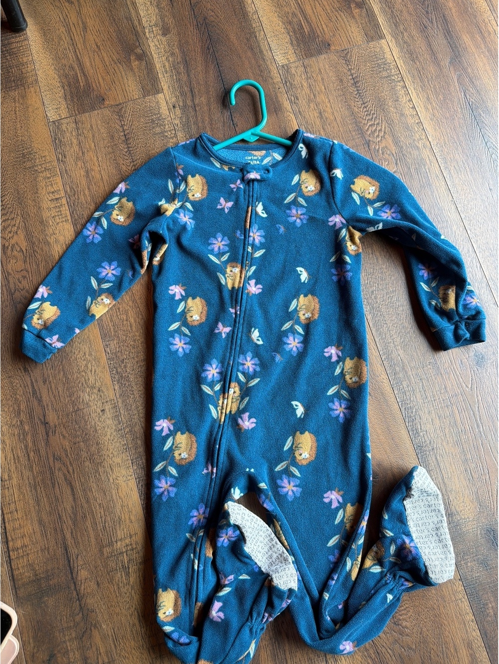 Carter's 5T Blue Floral Fleece Footed Pajamas with Grips